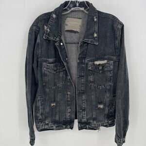 CARMAR Distressed Black Denim Jacket Women Size S Button Front Patched Back
